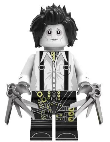 Edward Scissorhands Custom LEGO Figure White Outfit Variant Pale Face Scissor Hands ABS Plastic - ToylandEU