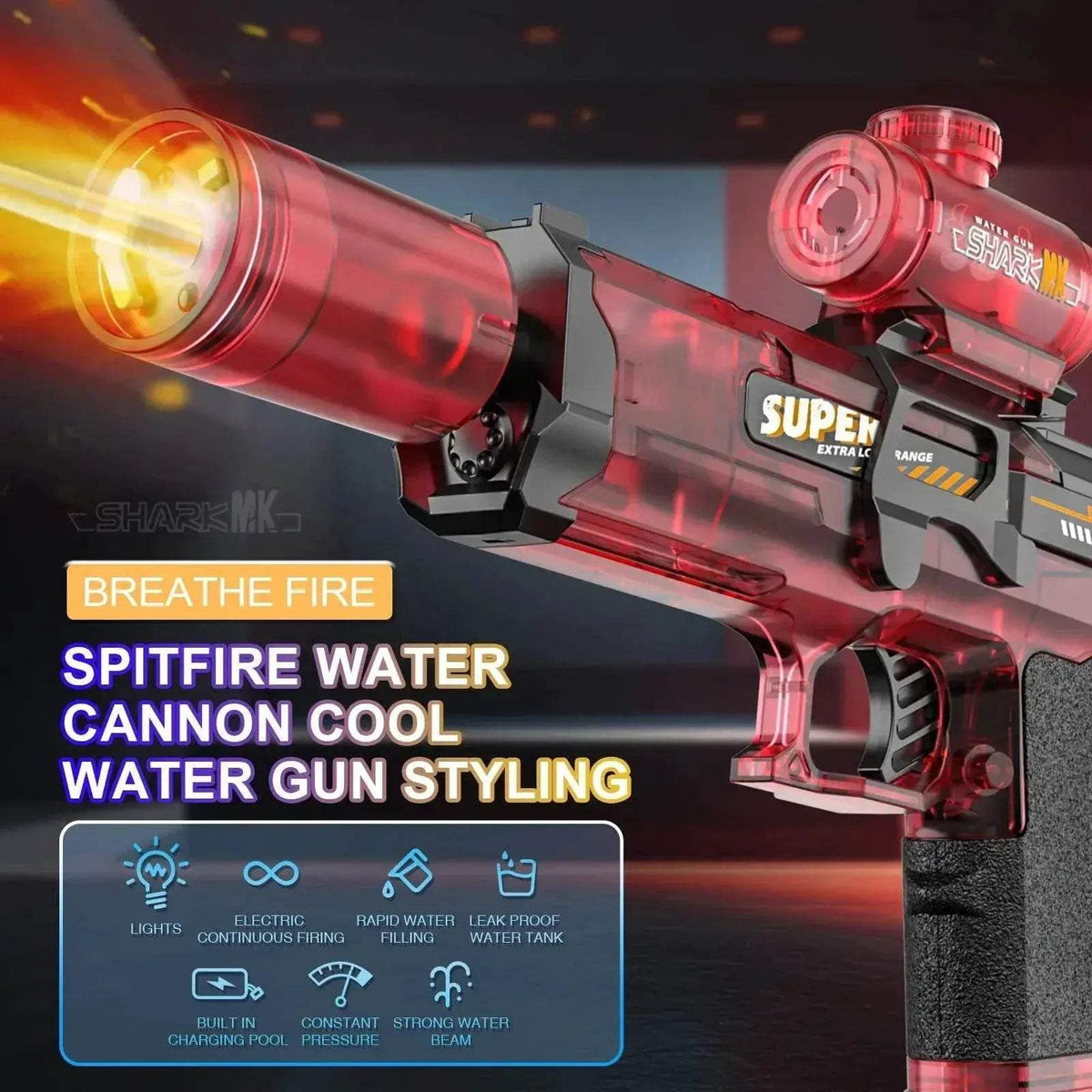  New Electric Water Gun With Light Sprays Flame Effect -  ToylandEU™