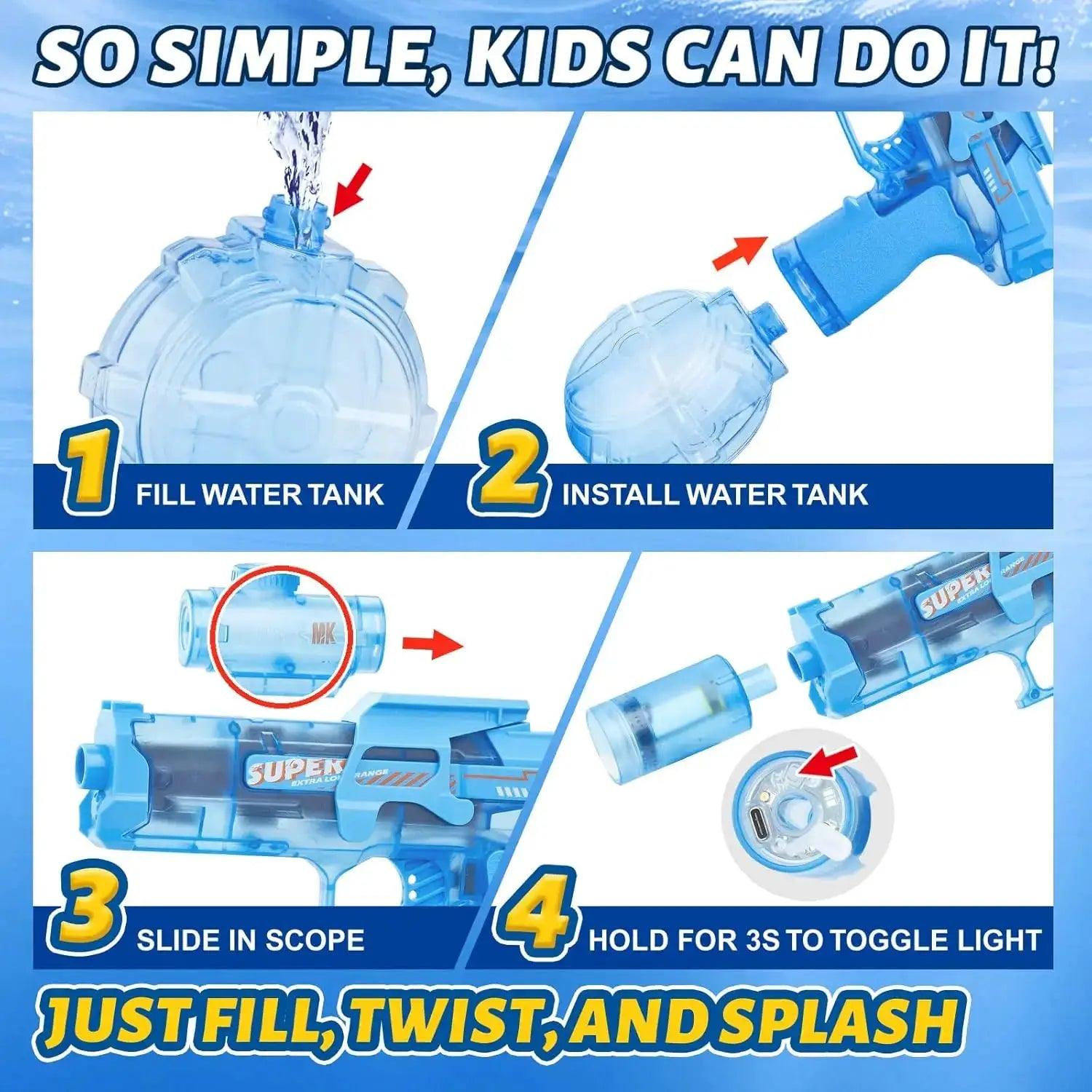  Rechargeable Electric Water Gun With LED Lights 26ft Range -  ToylandEU™