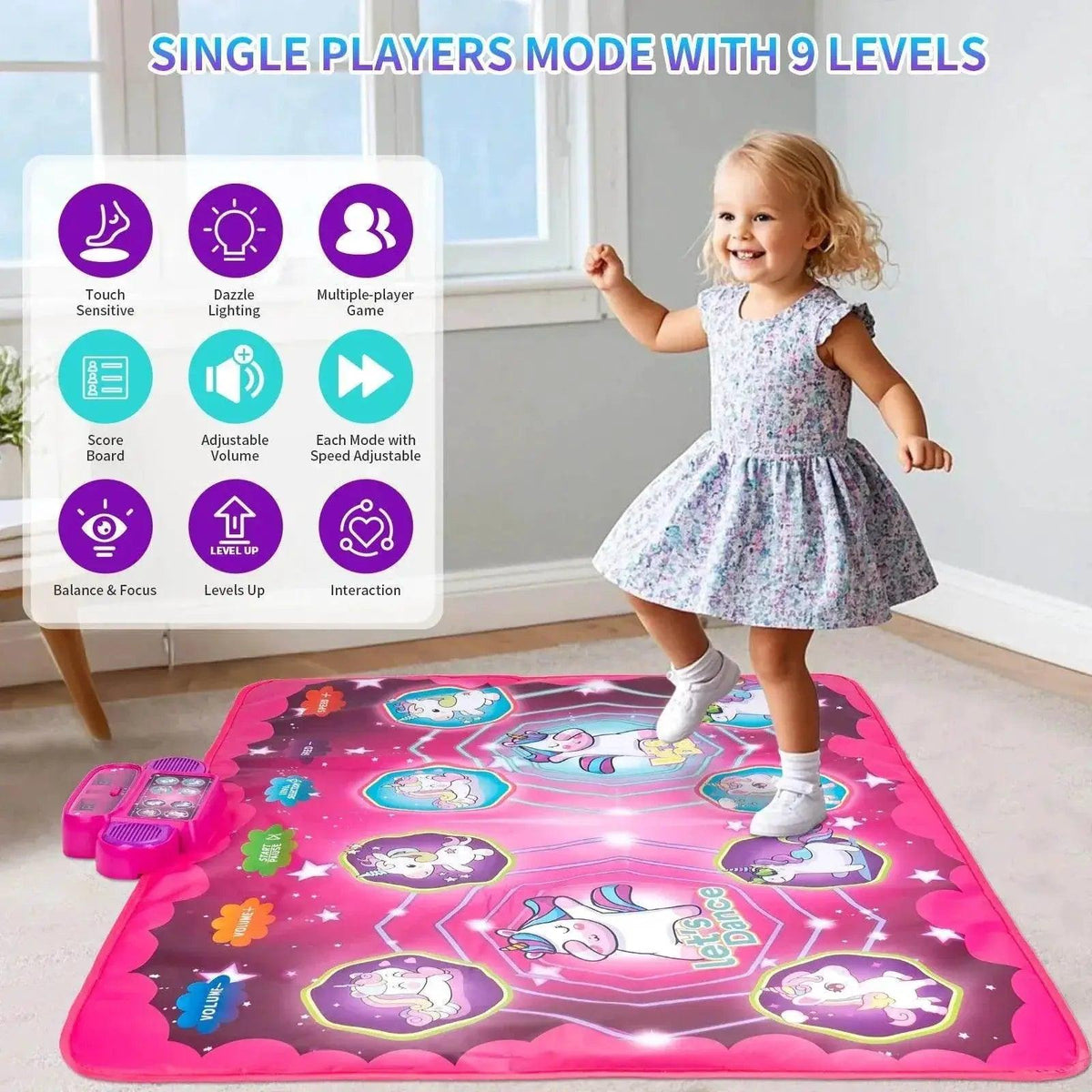  106x80CM Kids Electronic Dance Mat Double Players Mode with 9 Levels Educational Music Blanket for Children -  ToylandEU™