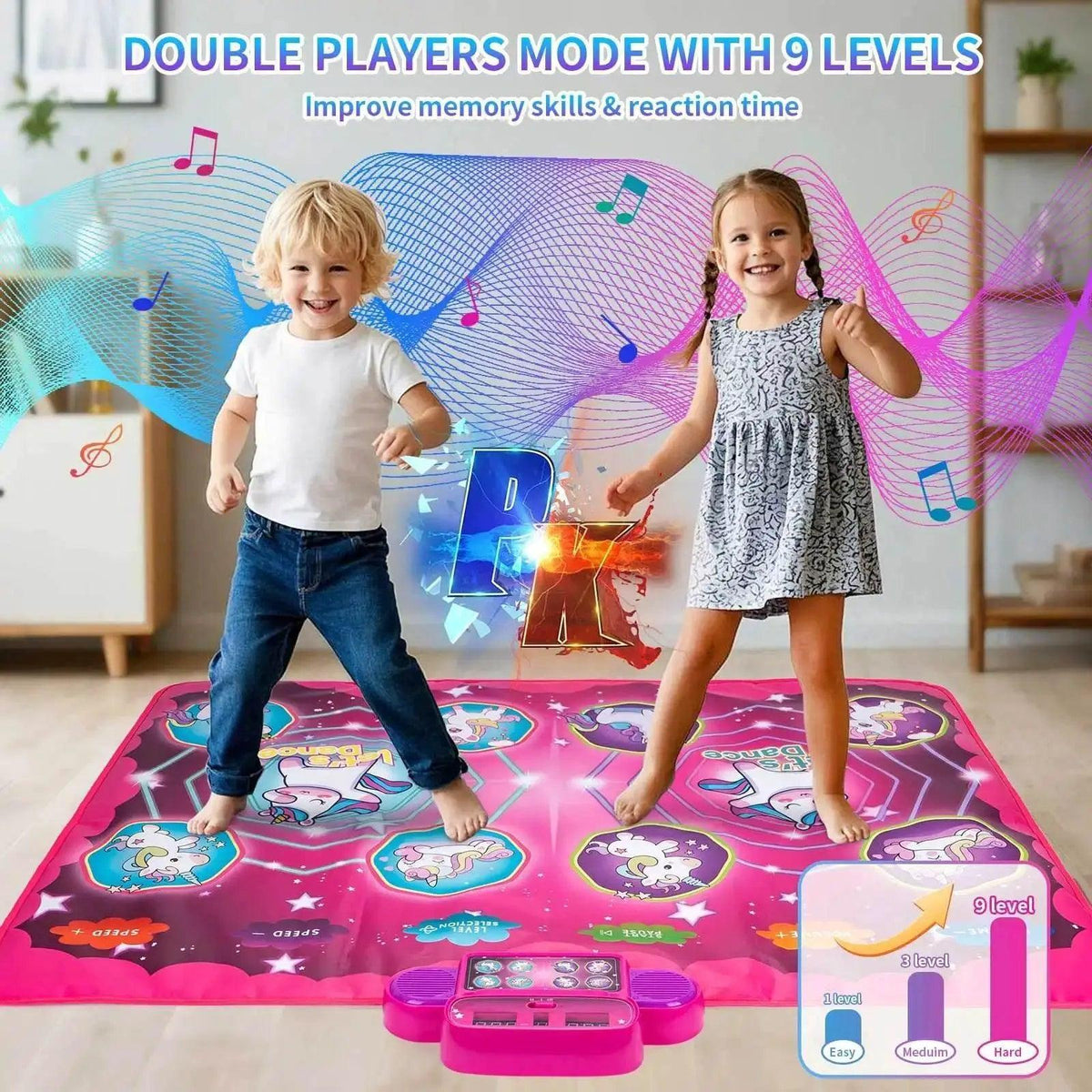  106x80CM Kids Electronic Dance Mat Double Players Mode with 9 Levels Educational Music Blanket for Children -  ToylandEU™
