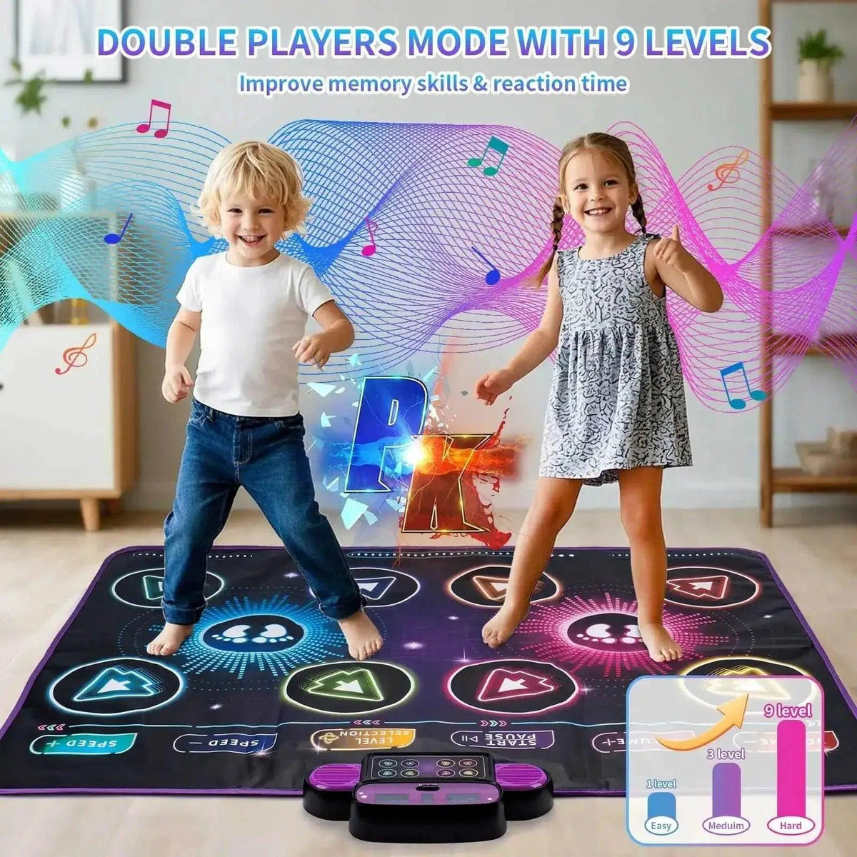 106x80CM Kids Electronic Dance Mat Double Players Mode with 9 Levels Educational Music Blanket for Children -  ToylandEU™