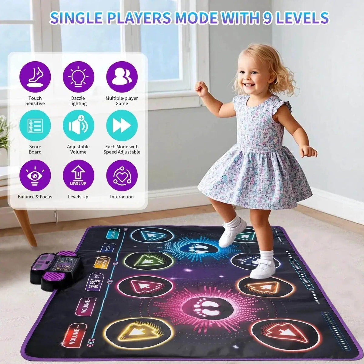  106x80CM Kids Electronic Dance Mat Double Players Mode with 9 Levels Educational Music Blanket for Children -  ToylandEU™