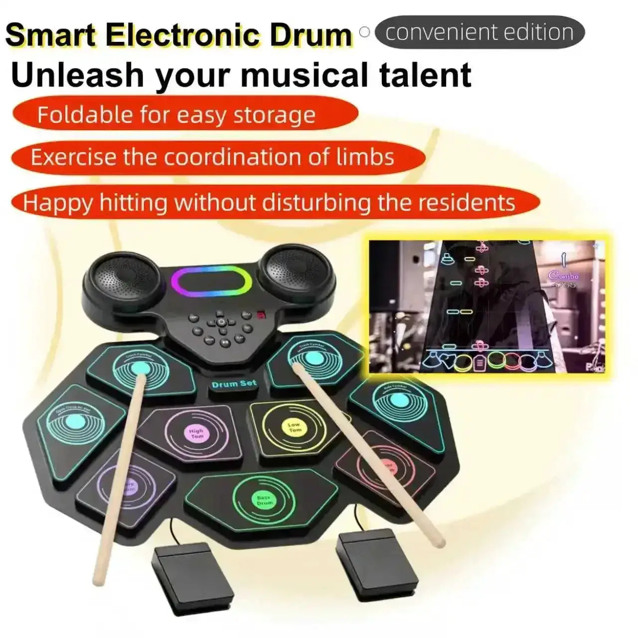Electronic Drum Set Foldable Drum Kit For Beginners - ToylandEU