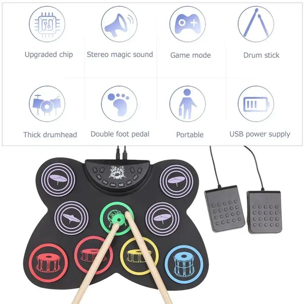  Electronic Drum Set Nine Pad Kit With Sticks Pedal -  ToylandEU™
