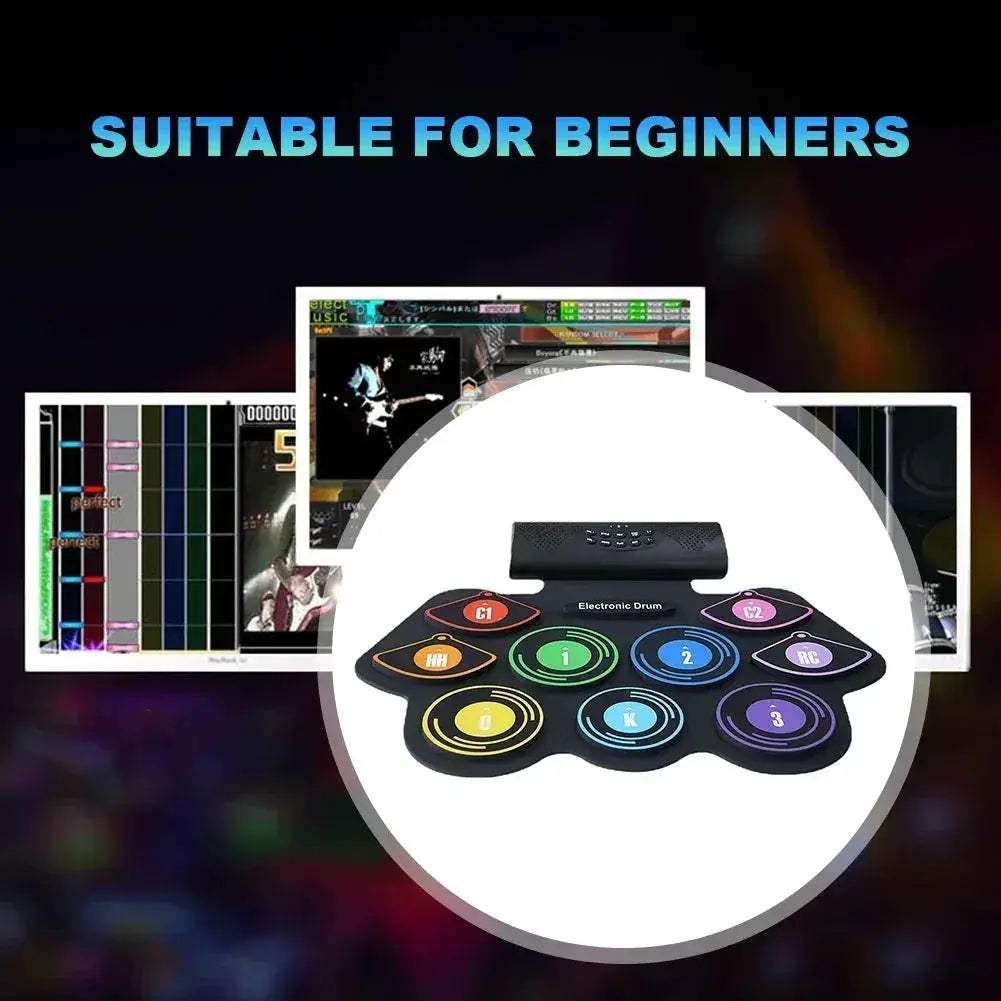 Electronic Roll Up 9 Pads Drum Kit Built In Speaker - ToylandEU