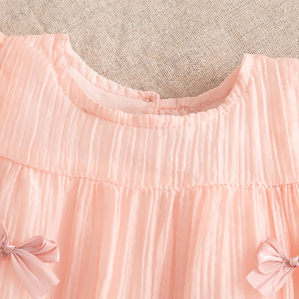 Elegant Baby Dress Gauze Flying Sleeve Bow Embellishment Pink Toddler Girls Birthday Party - ToylandEU