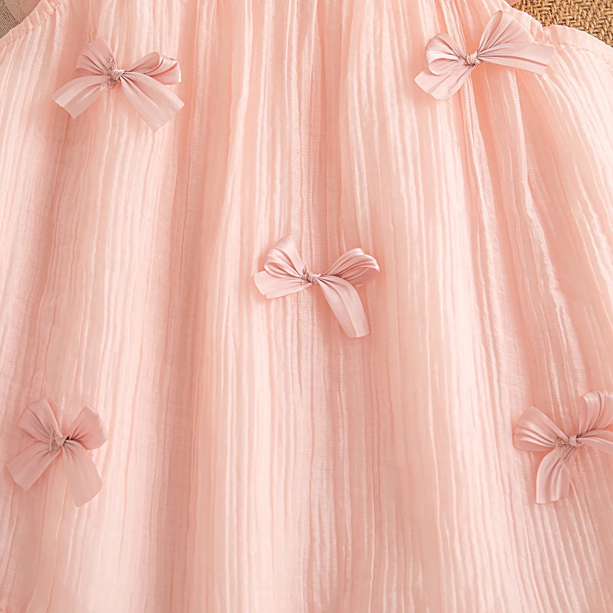 Elegant Baby Dress Gauze Flying Sleeve Bow Embellishment Pink Toddler Girls Birthday Party - ToylandEU