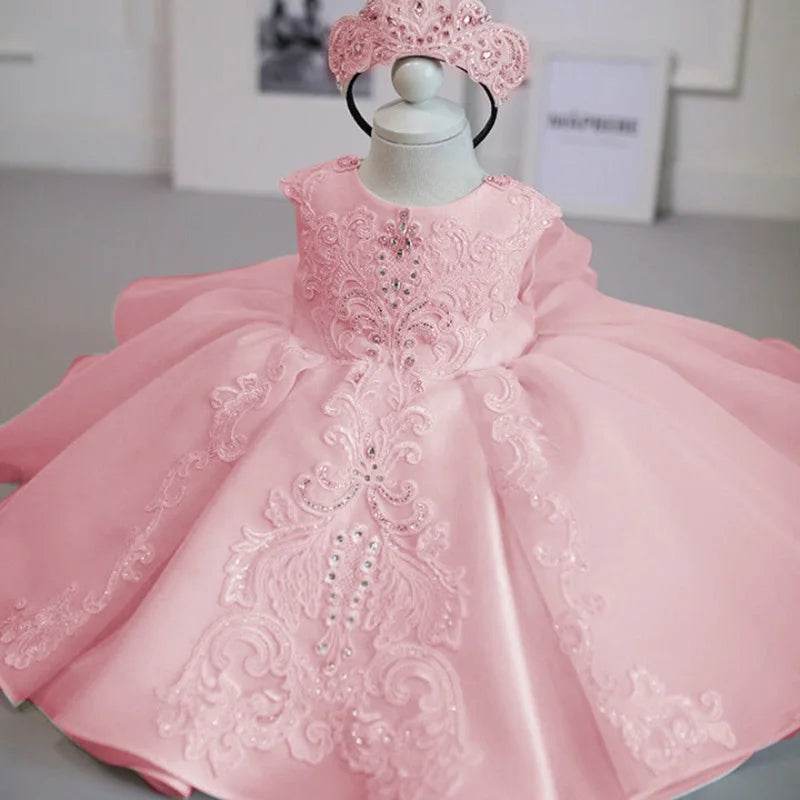 Elegant Baby Girl Dress Beading White Pink Christmas Baptism Christening First Birthday - ToylandEU