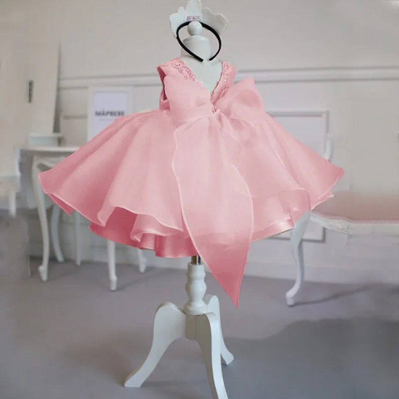 Elegant Baby Girl Dress Beading White Pink Christmas Baptism Christening First Birthday - ToylandEU