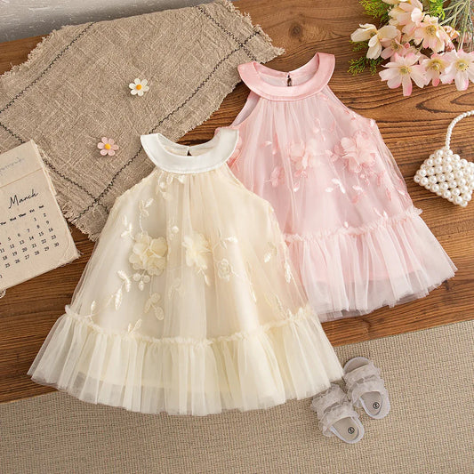 Elegant Baby Girl Dress Embroidered Floral Sleeveless For Weddings - ToylandEU