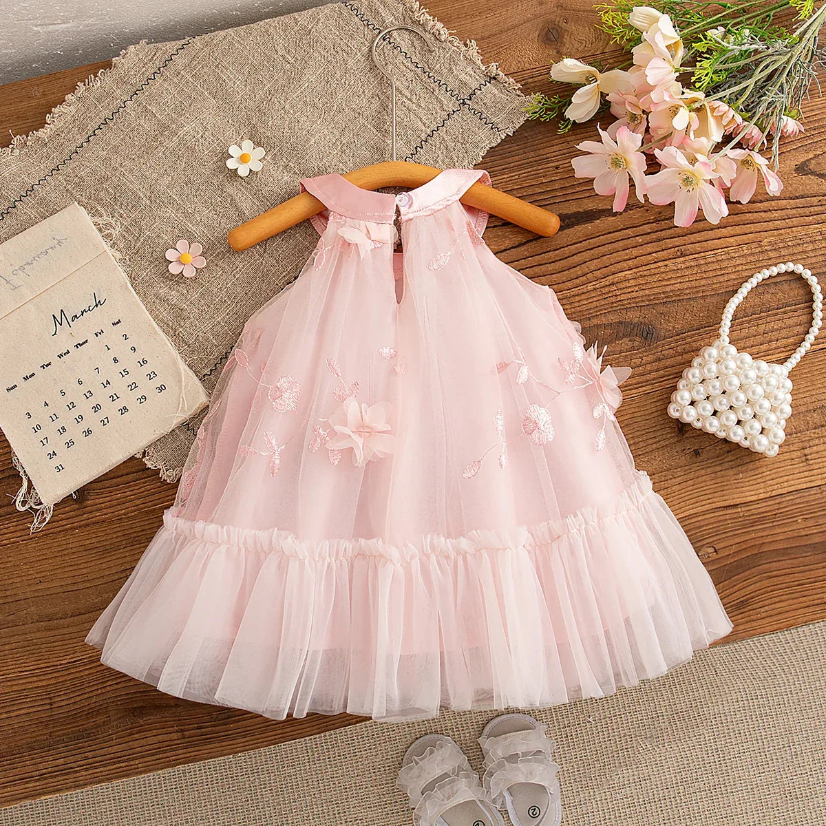 Elegant Baby Girl Dress Embroidered Floral Sleeveless For Weddings - ToylandEU