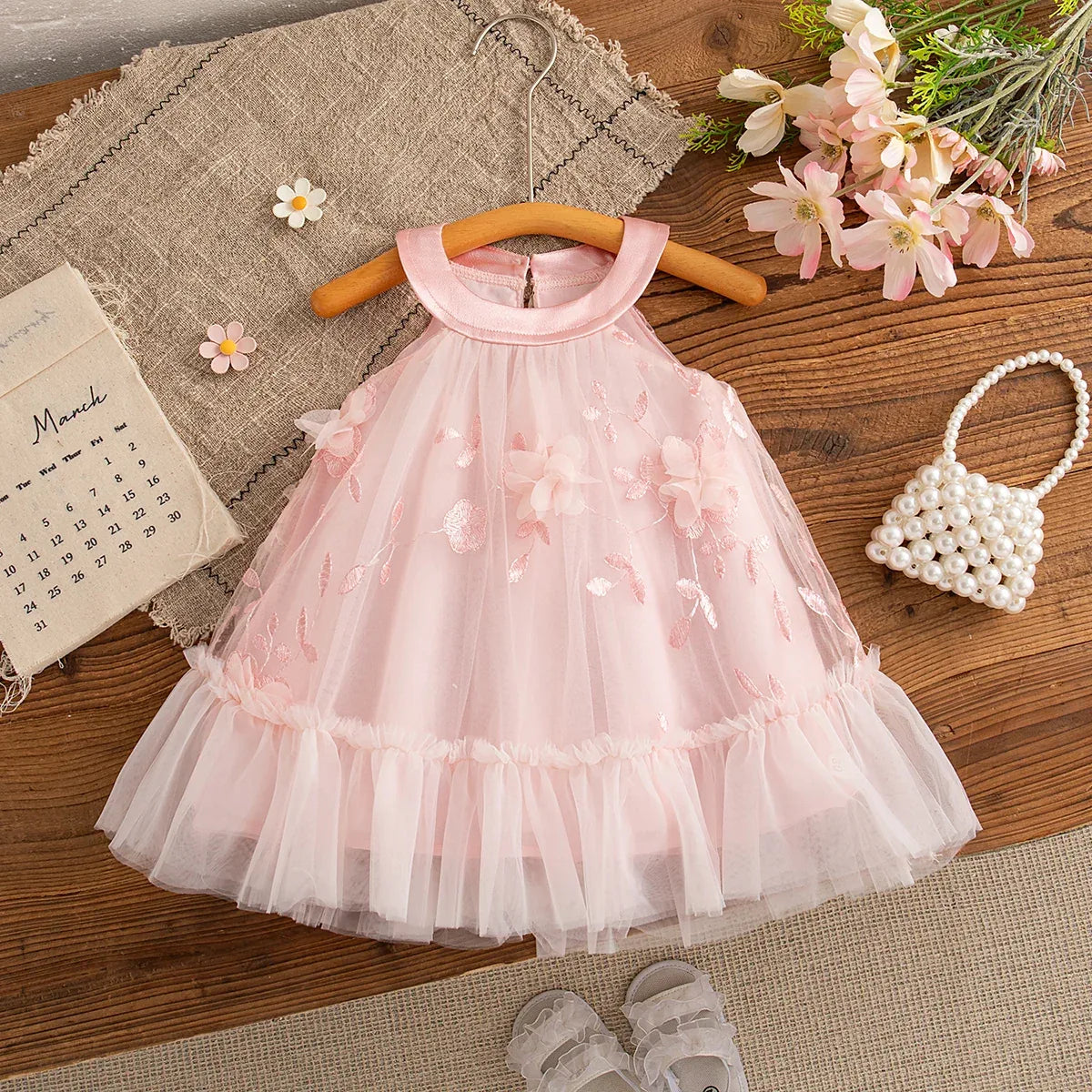 Elegant Baby Girl Dress Embroidered Floral Sleeveless For Weddings - ToylandEU