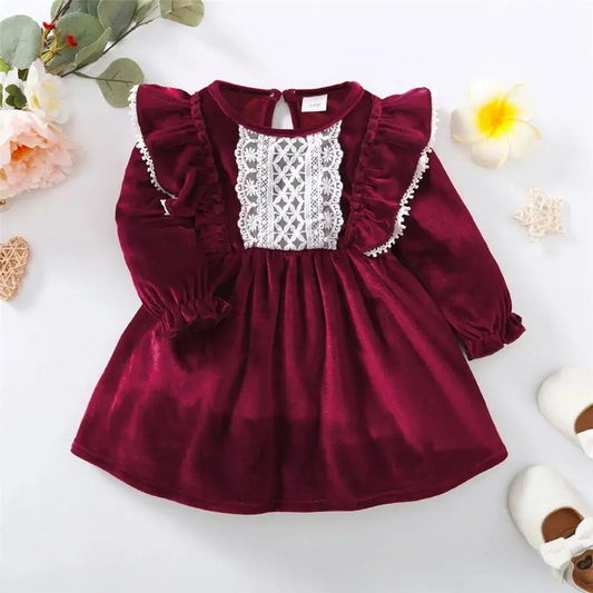 Elegant Baby Girl Dress Long Sleeve Ruffle Satin Finish Princess Style For Ages 0 To 24 Months Festival - ToylandEU
