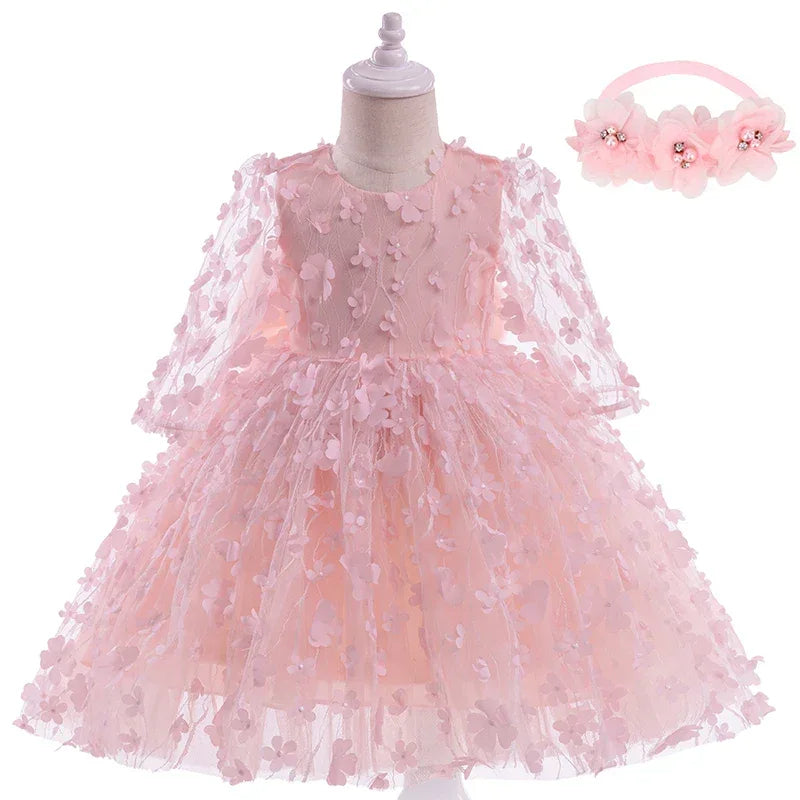Elegant Baby Girl Dress With 3D Flower Bow For Baptism - ToylandEU