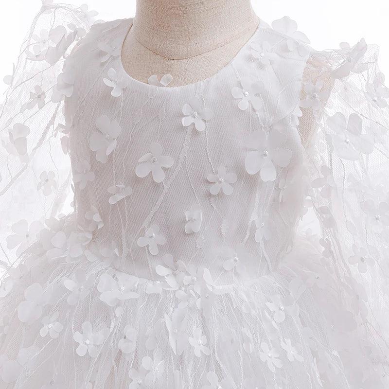 Elegant Baby Girl Dress With 3D Flower Bow For Baptism - ToylandEU