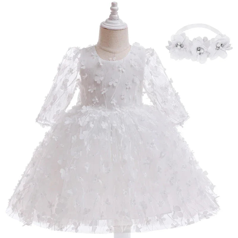 Elegant Baby Girl Dress With 3D Flower Bow For Baptism - ToylandEU