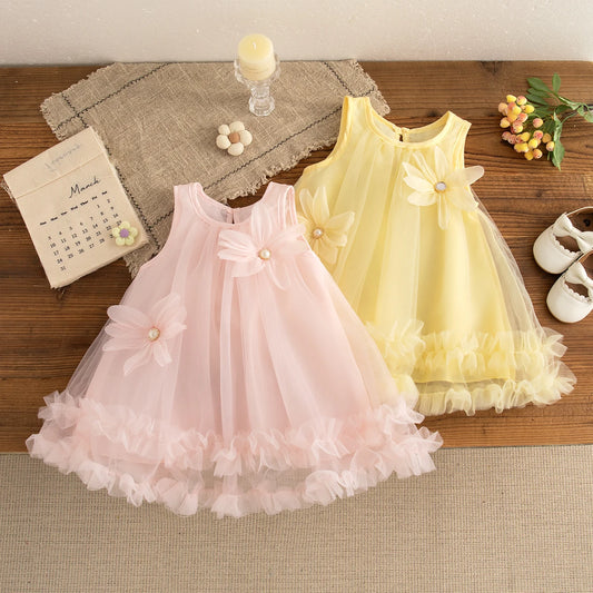 Elegant Baby Girl Dress With Feather Gauze Flower Sleeveless For Girls - ToylandEU