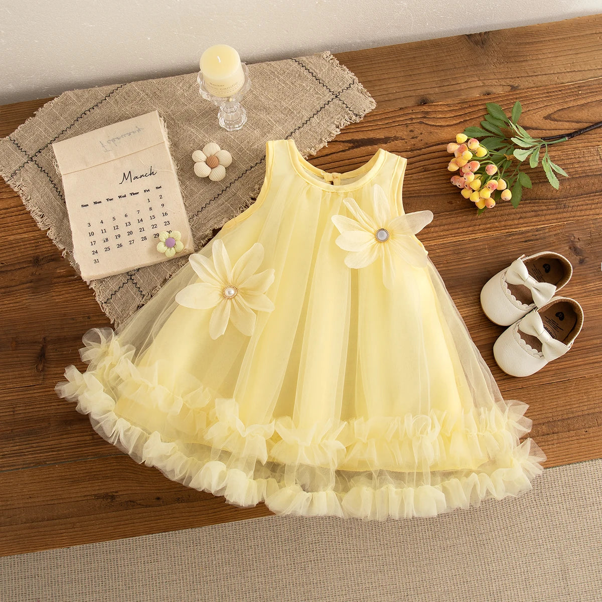 Elegant Baby Girl Dress With Feather Gauze Flower Sleeveless For Girls - ToylandEU