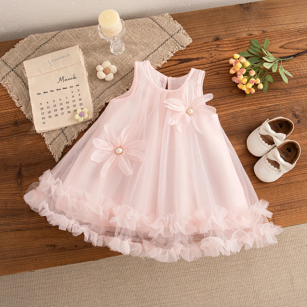 Elegant Baby Girl Dress With Feather Gauze Flower Sleeveless For Girls - ToylandEU