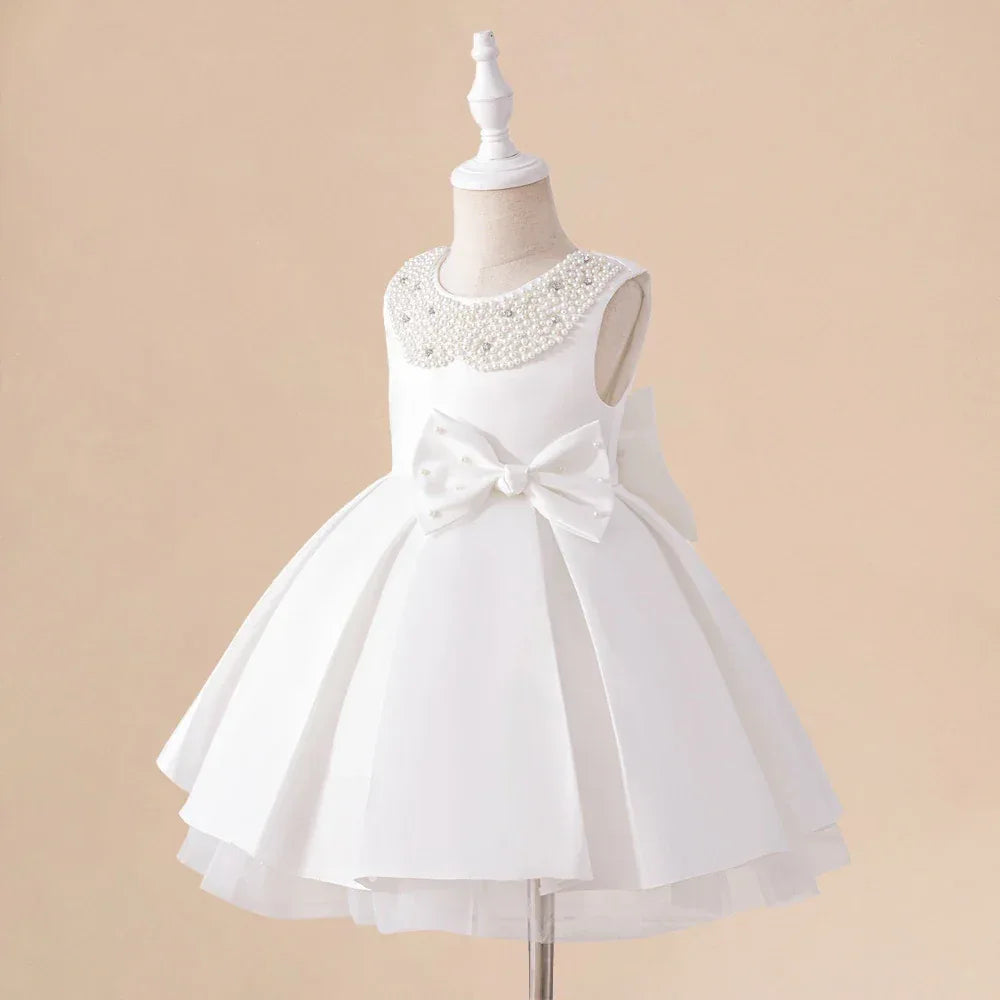 Elegant Baby Party Dress Beaded Bow For Baby Girls - ToylandEU