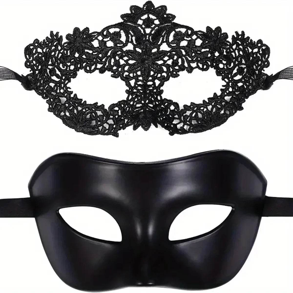 Elegant Black Lace Masquerade Mask Set for Couples - ToylandEU