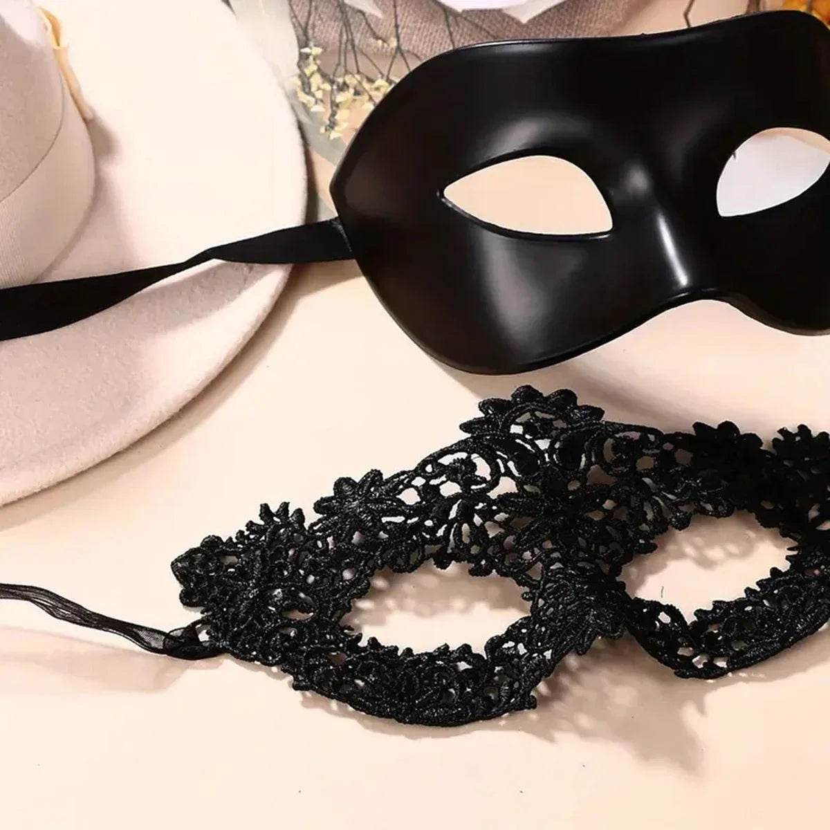 Elegant Black Lace Masquerade Mask Set for Couples - ToylandEU