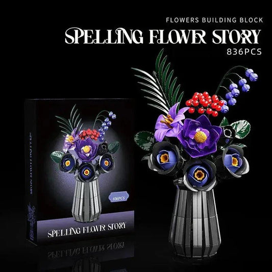  Elegant Building Block Set 3D Black Rose Vase Toyland EU -  ToylandEU™