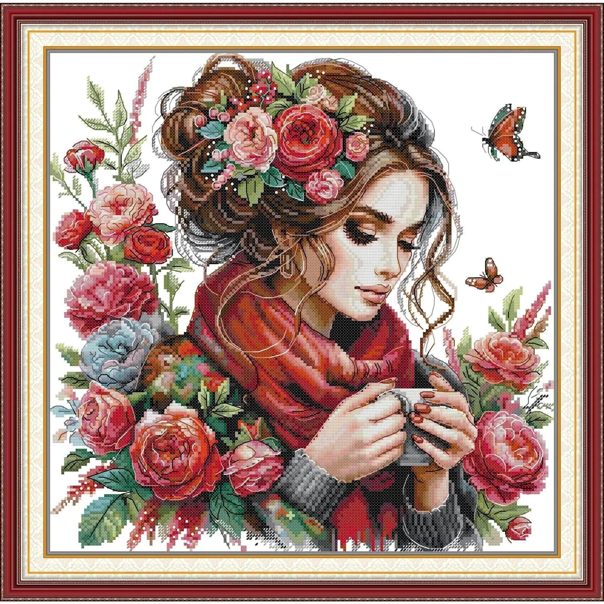  Elegant Floral Cross Stitch Kit by Joy Sunday - Easy-to-Follow Aida Stamped Embroidery Set -  ToylandEU™
