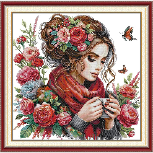  Elegant Floral Cross Stitch Kit by Joy Sunday - Easy-to-Follow Aida Stamped Embroidery Set -  ToylandEU™
