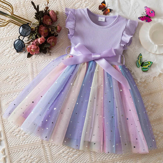 Elegant Girls Party Dress With Tatting Ruched Detailing For Toddlers Birthday Princess Gown - ToylandEU