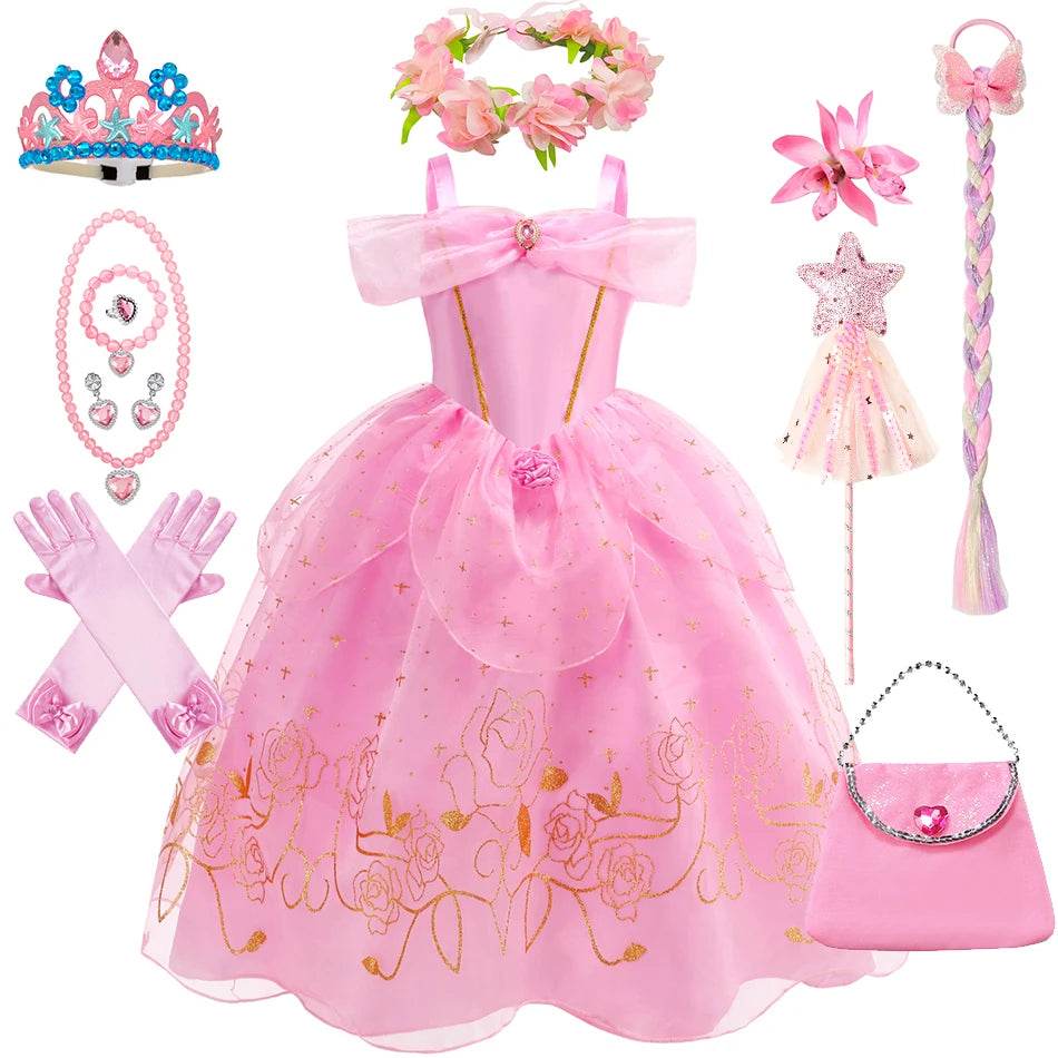 Elegant Halloween Princess Dress Aurora Pink Gown For Girls - ToylandEU