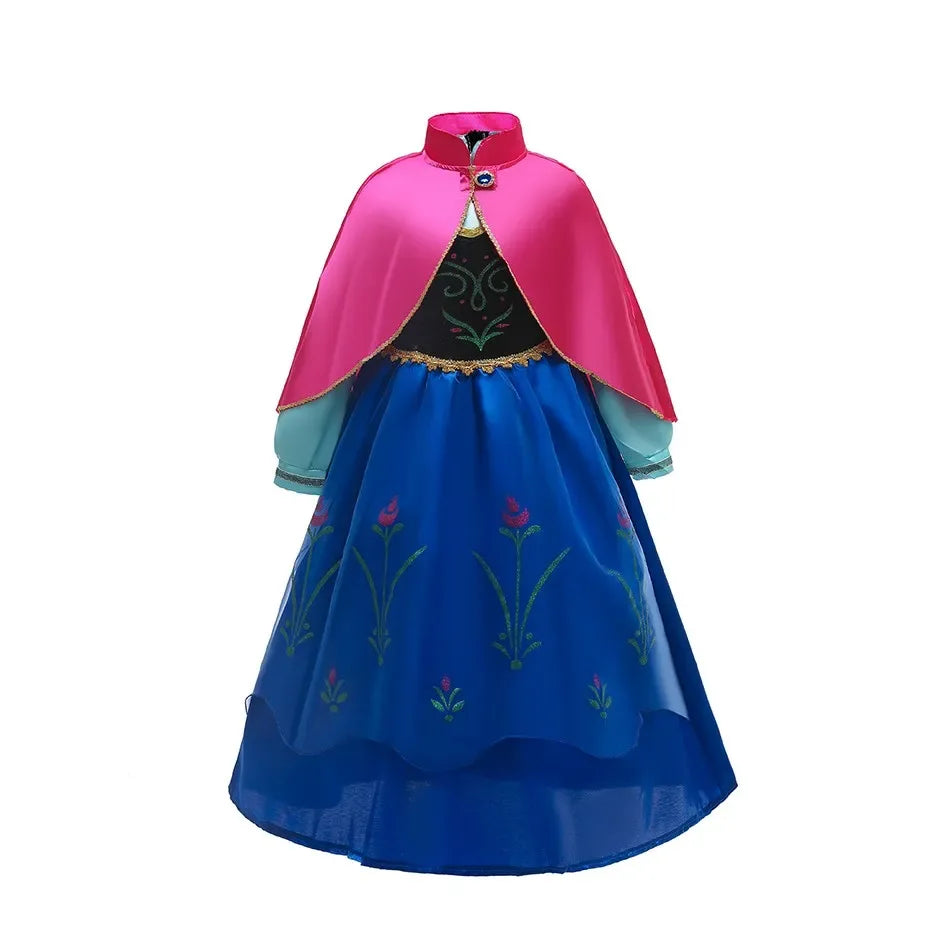 Elegant Kids Princess Dress Anna Elsa Inspired Embroidered Cloak For Halloween - ToylandEU