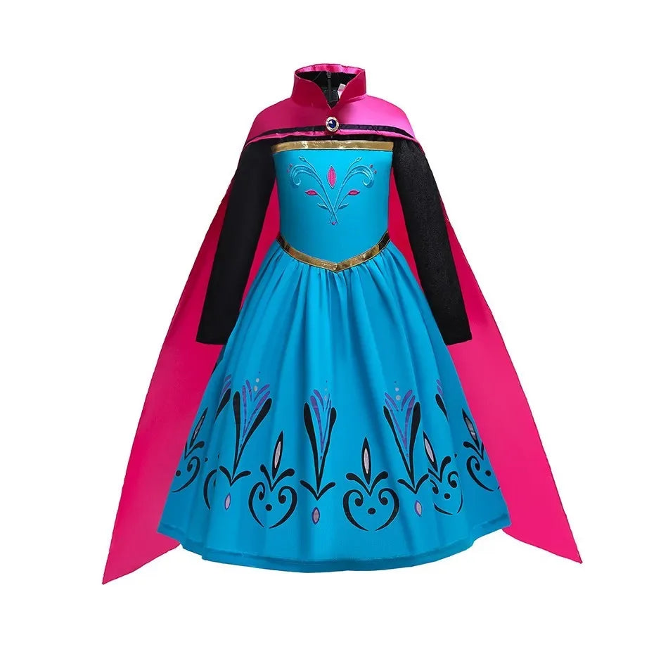 Elegant Kids Princess Dress Anna Elsa Inspired Embroidered Cloak For Halloween - ToylandEU