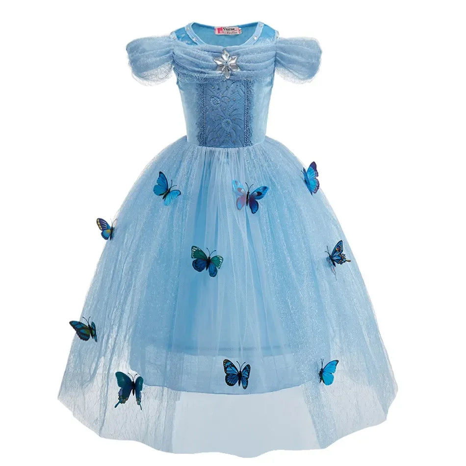 Elegant Kids Princess Dress Anna Elsa Inspired Embroidered Cloak For Halloween - ToylandEU