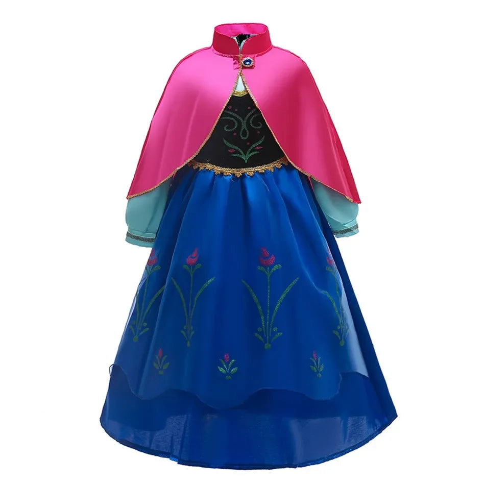 Elegant Kids Princess Dress Anna Elsa Inspired Embroidered Cloak For Halloween - ToylandEU