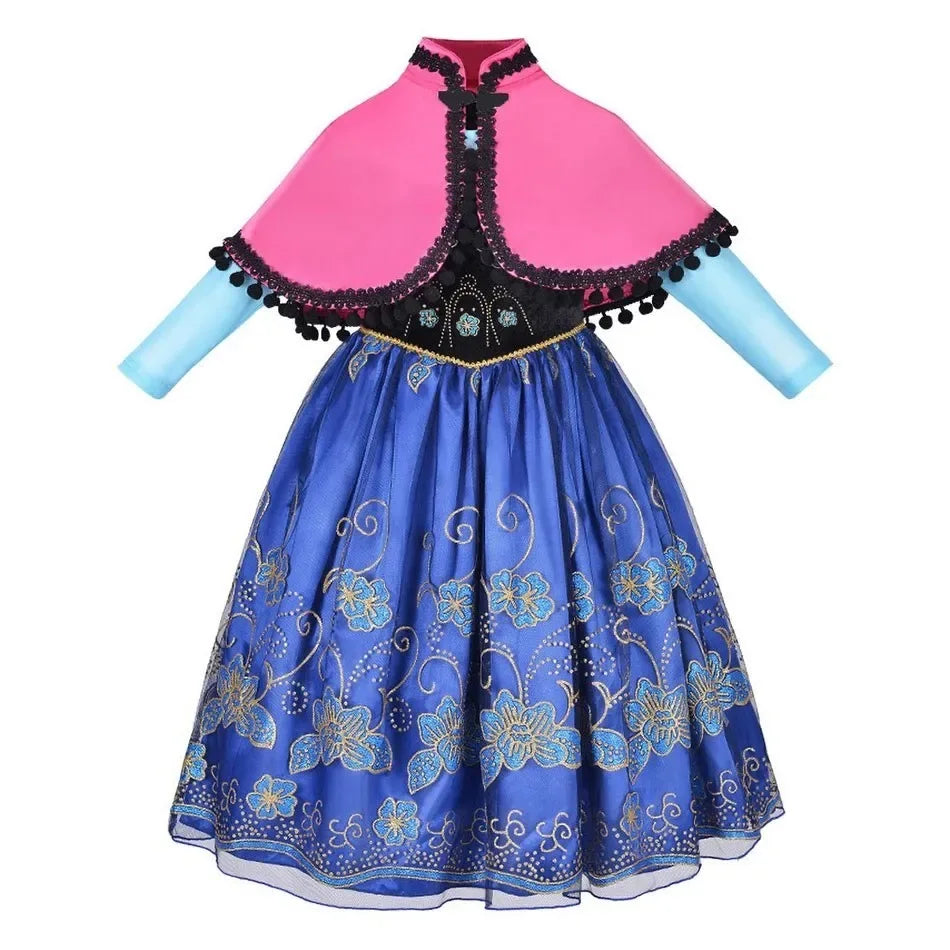 Elegant Kids Princess Dress Anna Elsa Inspired Embroidered Cloak For Halloween - ToylandEU