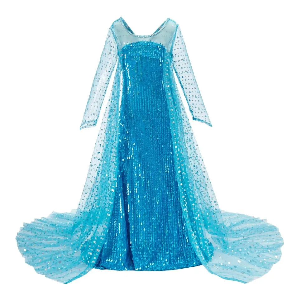 Elegant Kids Princess Dress Anna Elsa Inspired Embroidered Cloak For Halloween - ToylandEU