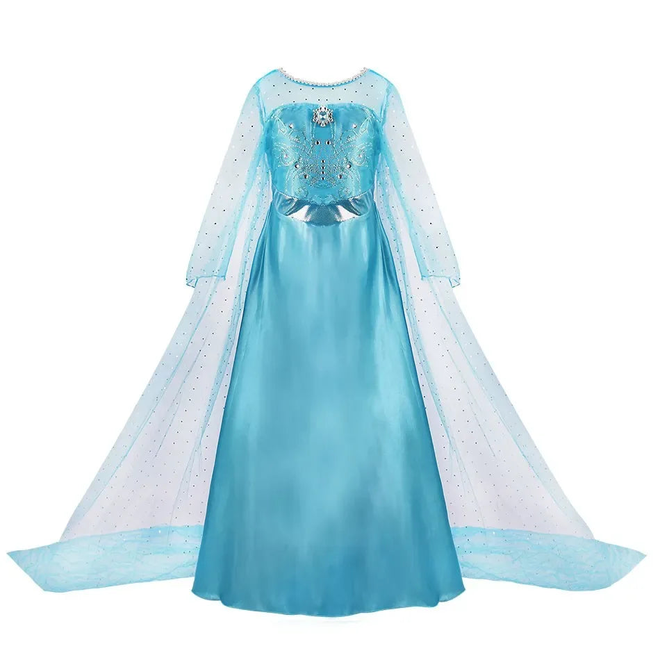 Elegant Kids Princess Dress Anna Elsa Inspired Embroidered Cloak For Halloween - ToylandEU