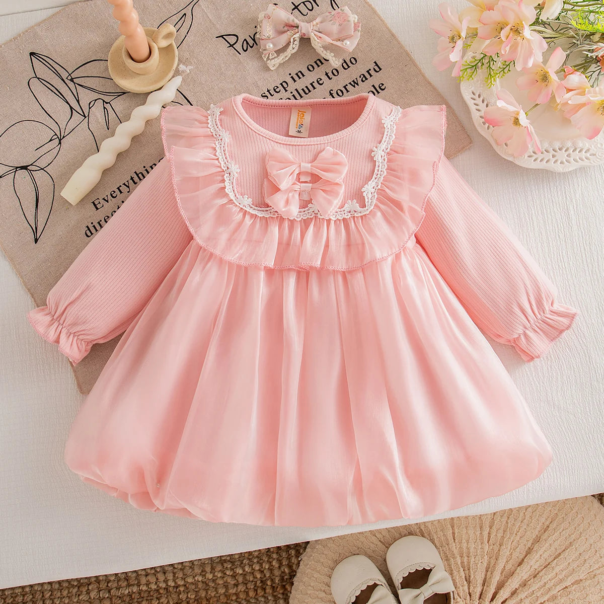 Elegant Knit Princess Gown Dress With Bow Trim Gauze For Toddler Girls Wedding Party - ToylandEU