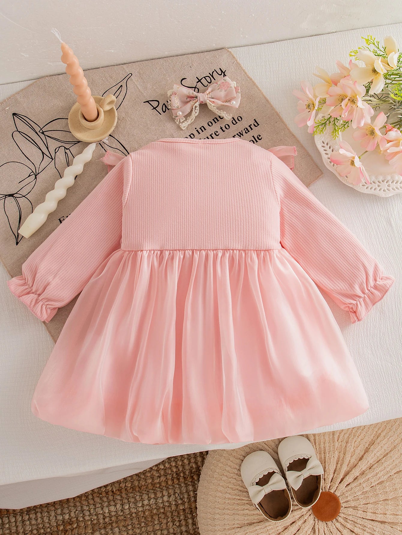 Elegant Knit Princess Gown Dress With Bow Trim Gauze For Toddler Girls Wedding Party - ToylandEU