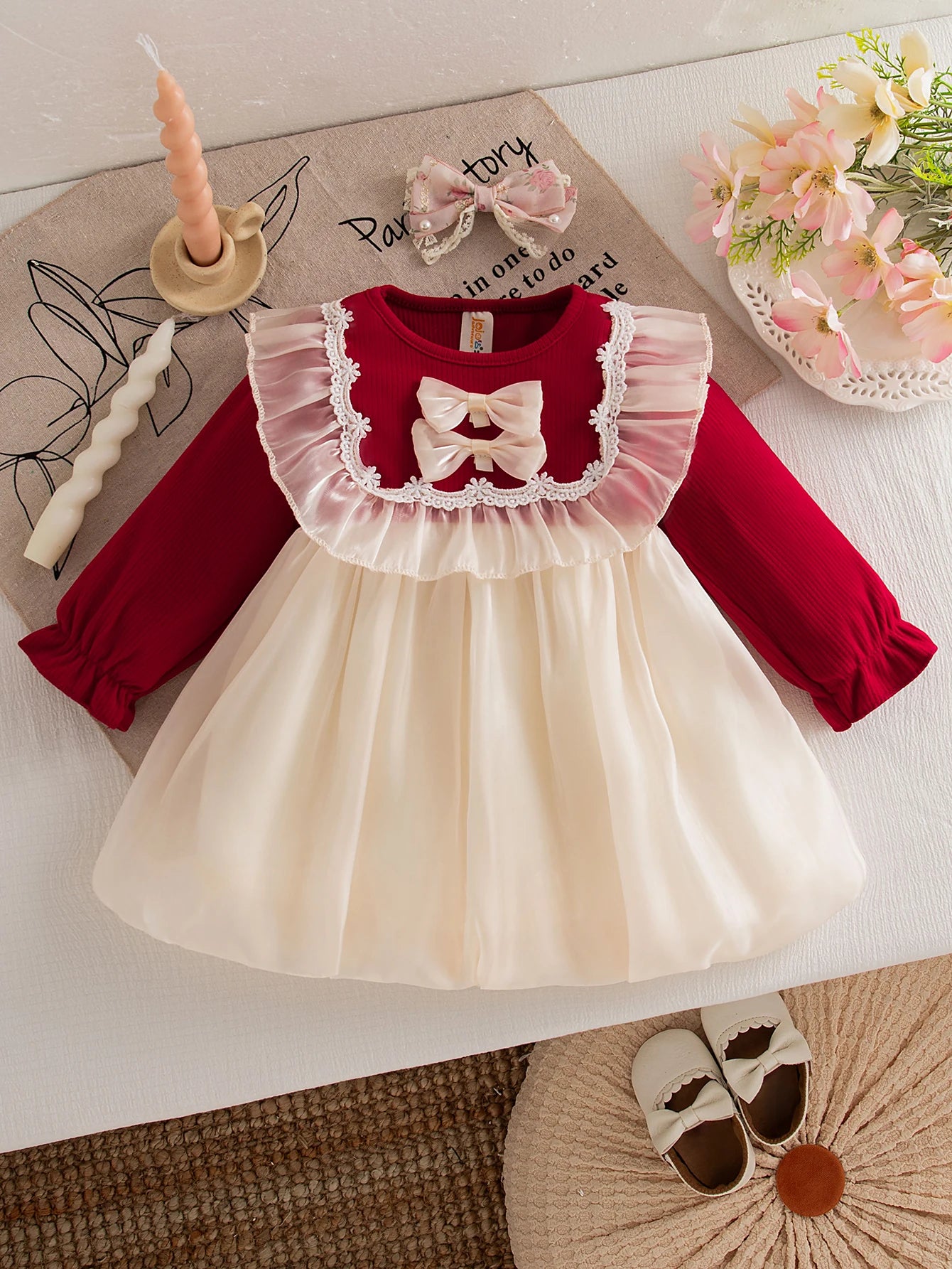 Elegant Knit Princess Gown Dress With Bow Trim Gauze For Toddler Girls Wedding Party - ToylandEU