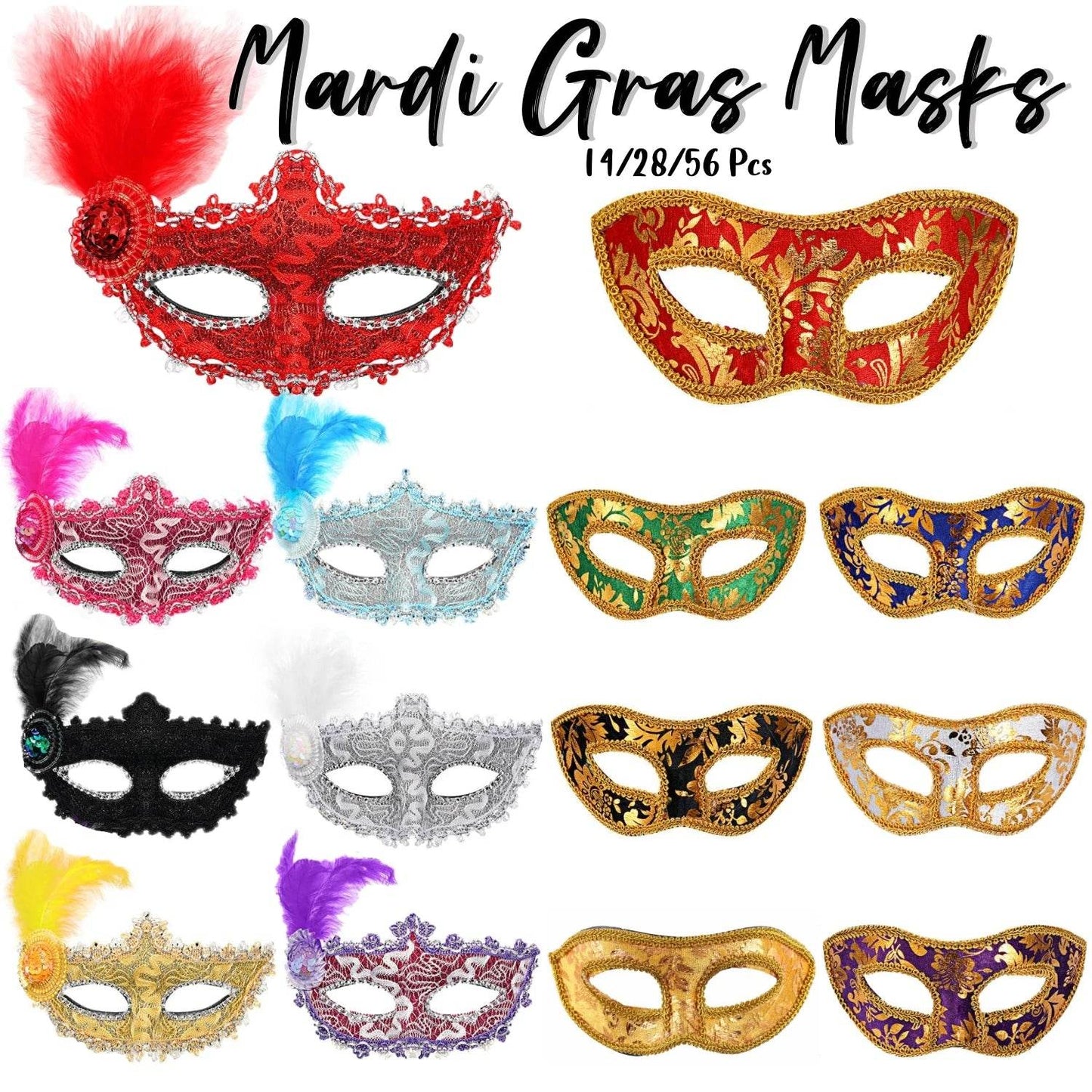 Elegant Mardi Gras Masks Set Vintage Venice Style Carnival - ToylandEU