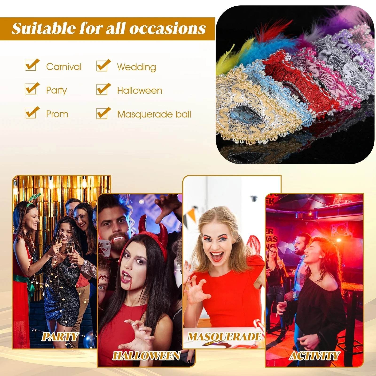 Elegant Mardi Gras Masks Set Vintage Venice Style Carnival - ToylandEU