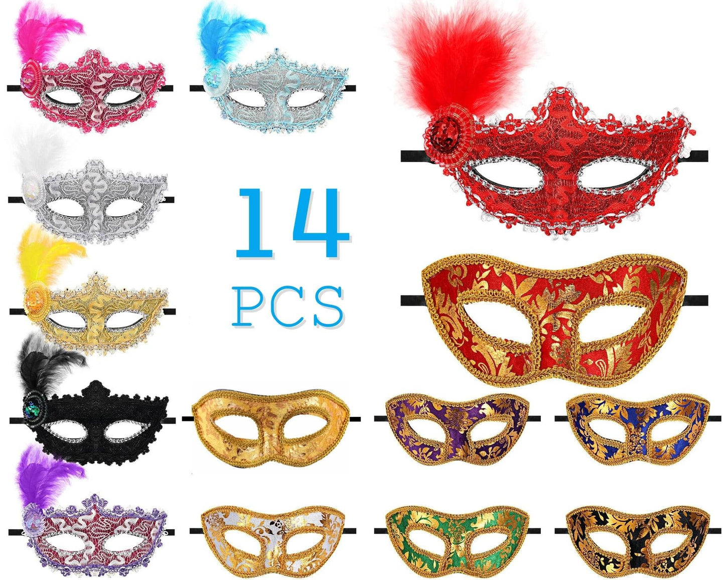 Elegant Mardi Gras Masks Set Vintage Venice Style Carnival - ToylandEU