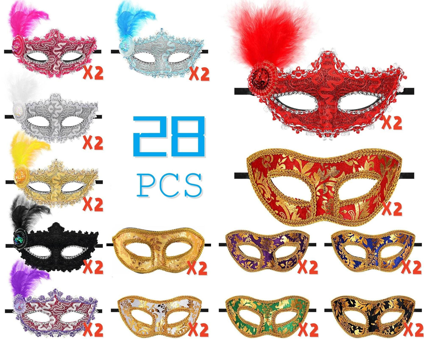 Elegant Mardi Gras Masks Set Vintage Venice Style Carnival - ToylandEU