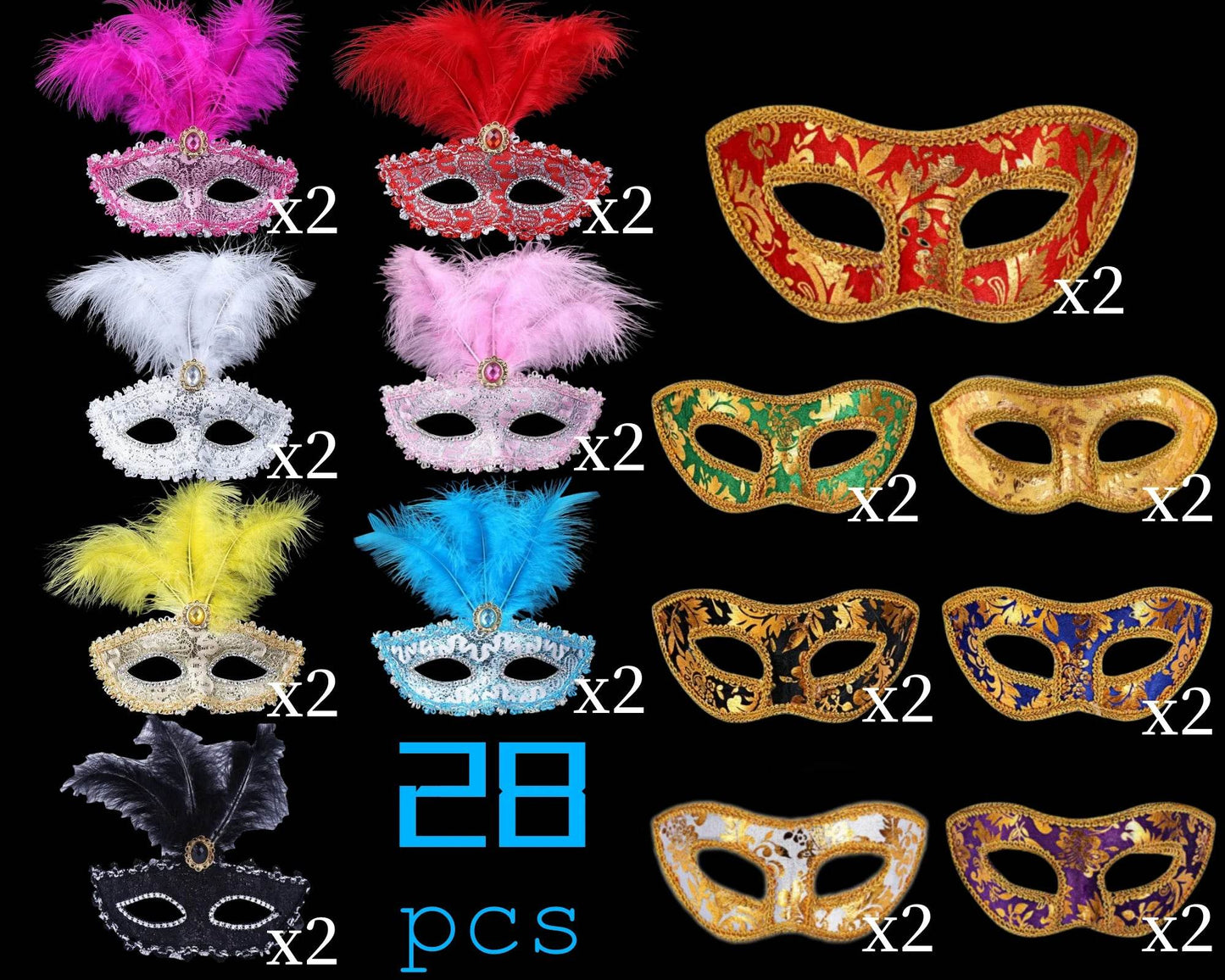 Elegant Mardi Gras Masks Set Vintage Venice Style Carnival - ToylandEU
