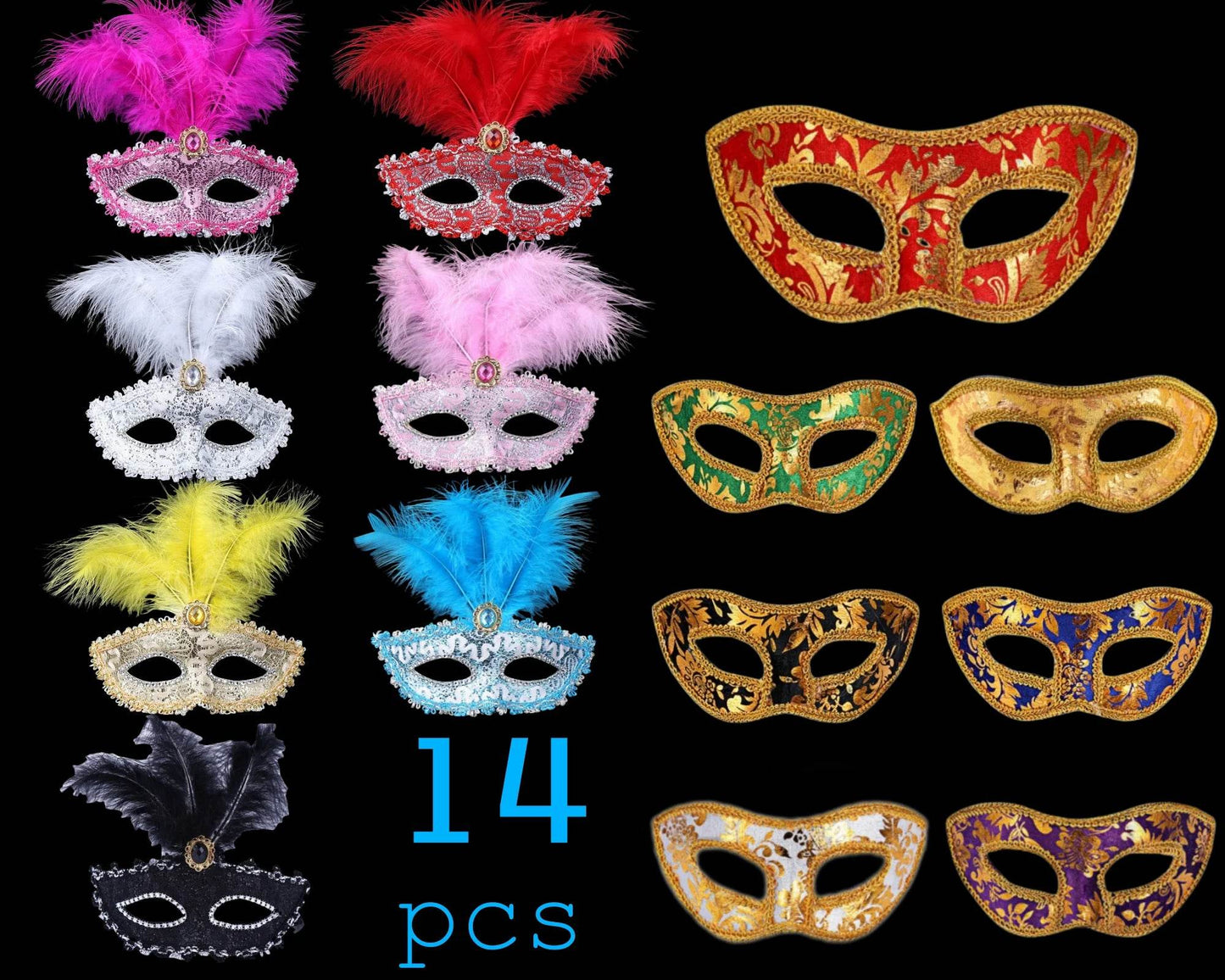 Elegant Mardi Gras Masks Set Vintage Venice Style Carnival - ToylandEU