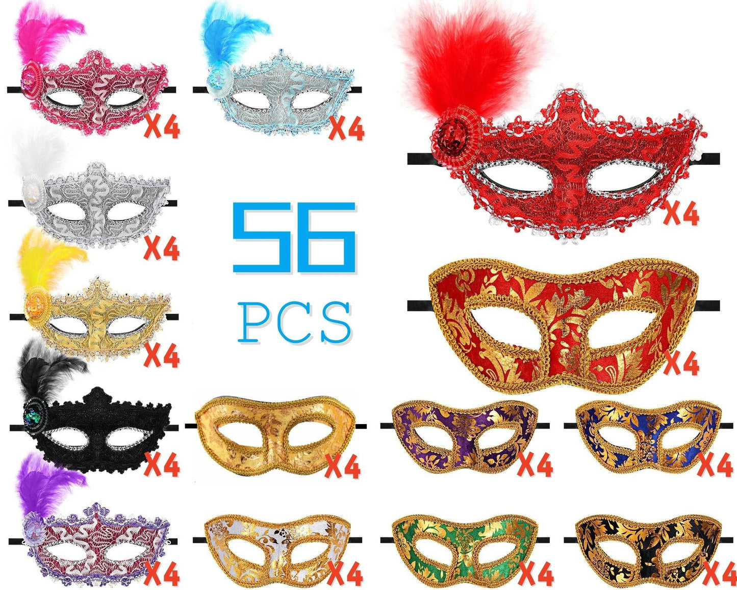 Elegant Mardi Gras Masks Set Vintage Venice Style Carnival - ToylandEU