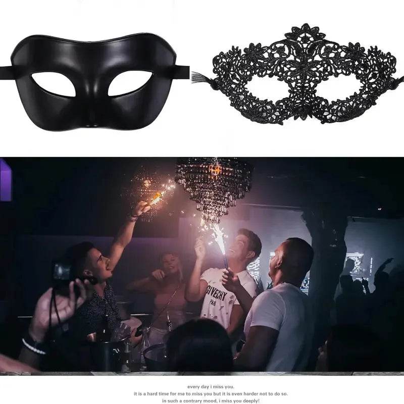Elegant Masquerade Mask Set Black Lace For Couples Parties - ToylandEU